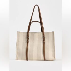 Zara Striped Tote Bag - beige and brown